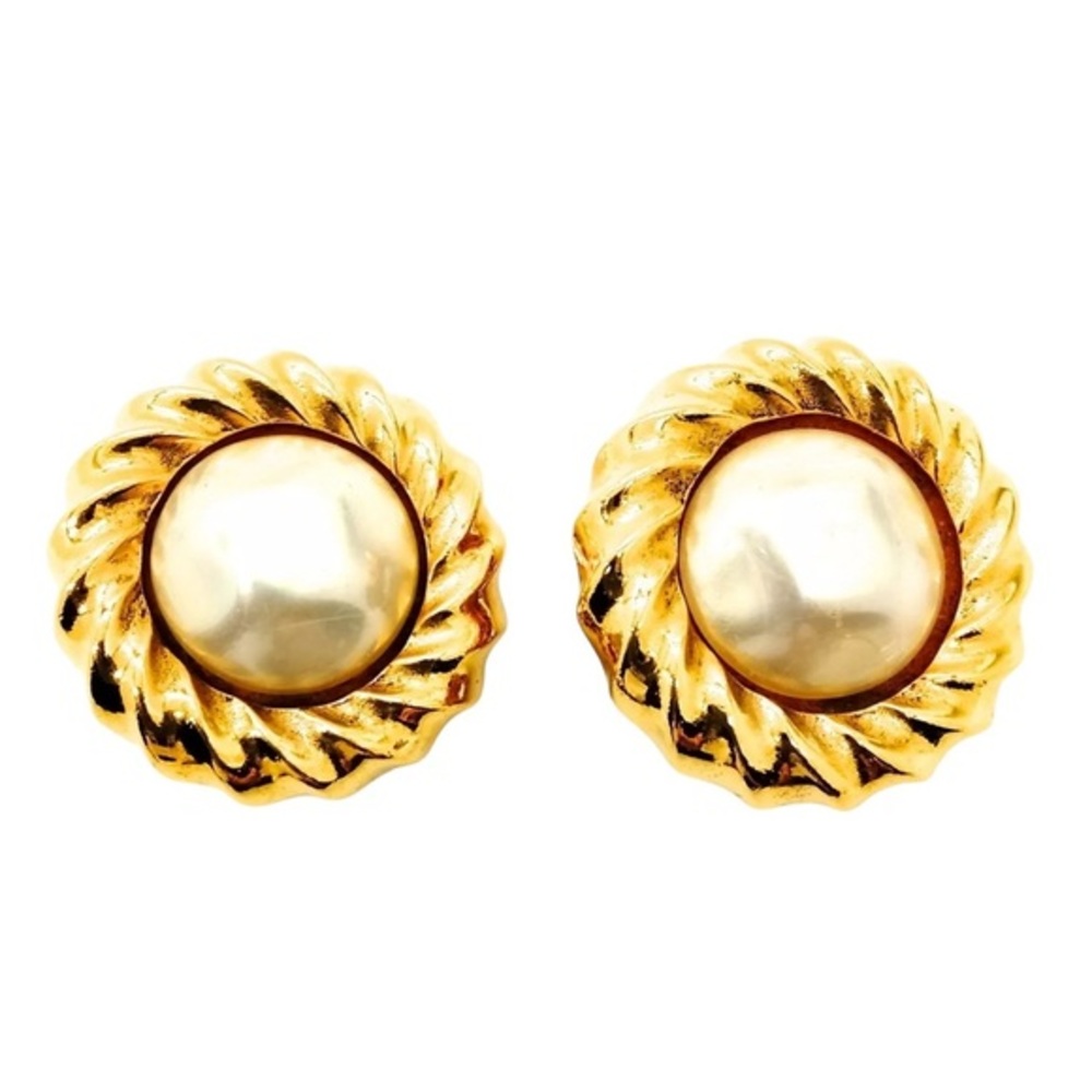 Chanel Earring Gold Whites Luxury Brand in Mint Condition
